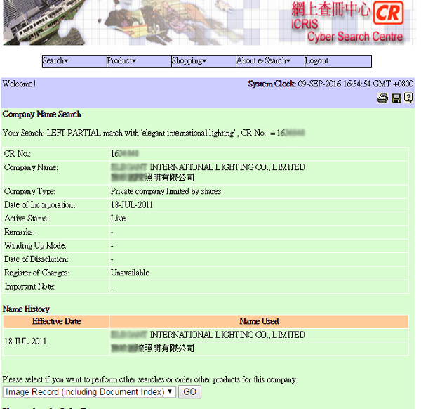 Hongkong company registration details